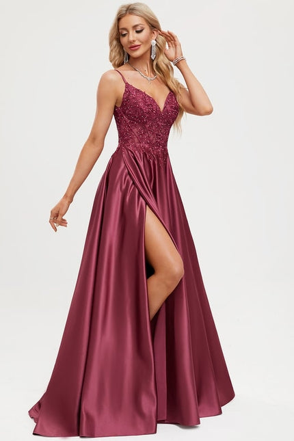 Robe De Bal Satinée Grenat - gallery 5