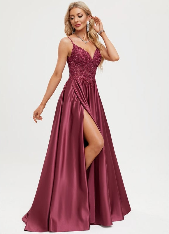 Robe De Bal Satinée Grenat - gallery 5