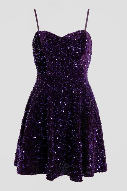 Robe De Bal Courte Pailletée Violet - gallery 8