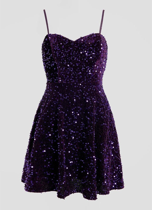 Robe De Bal Courte Pailletée Violet - gallery 8