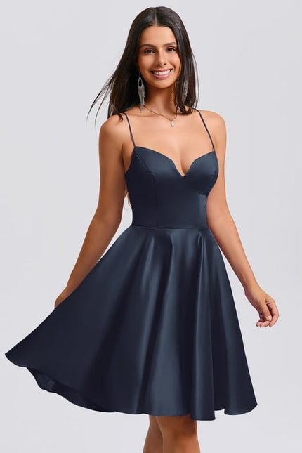 Robe De Bal Satin Évasée Marine - gallery 1