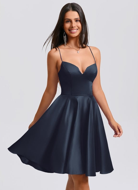 Robe De Bal Satin Évasée Marine - gallery 1