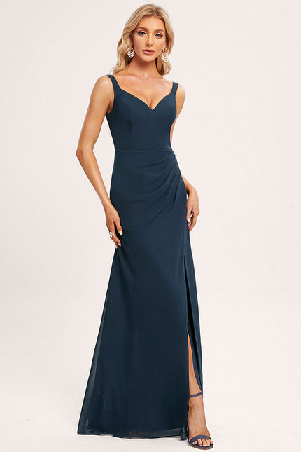Robe De Bal Longue Fluide Bleu Profond - gallery 3
