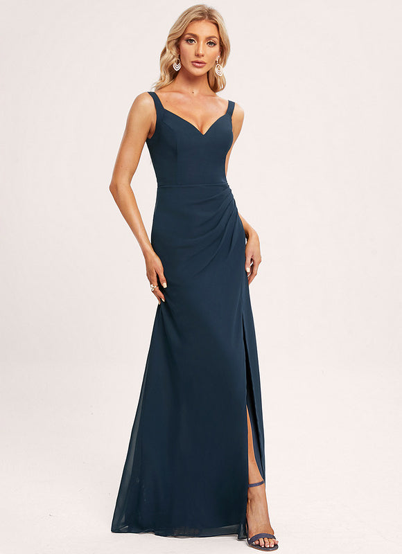 Robe De Bal Longue Fluide Bleu Profond - gallery 3