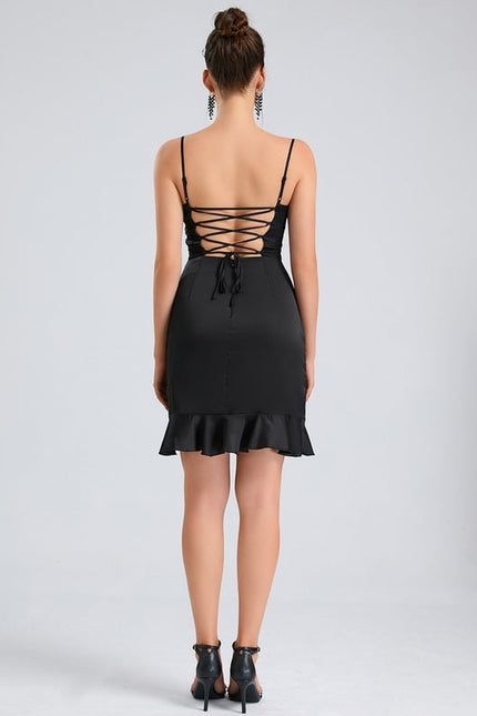 Robe De Bal Satinée Noire Volante - gallery 1