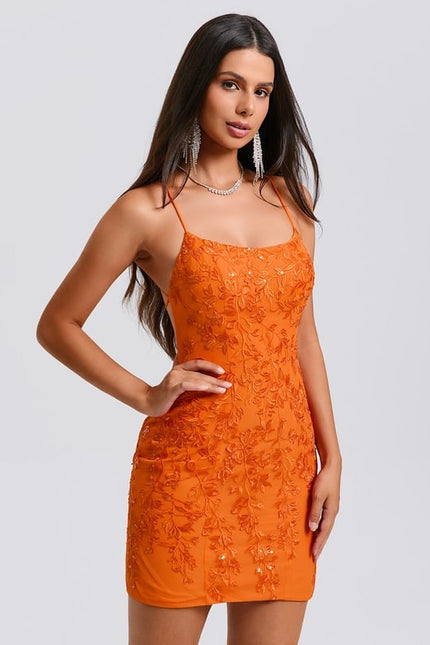 Robe De Bal Mini Orange Brodée - gallery 3