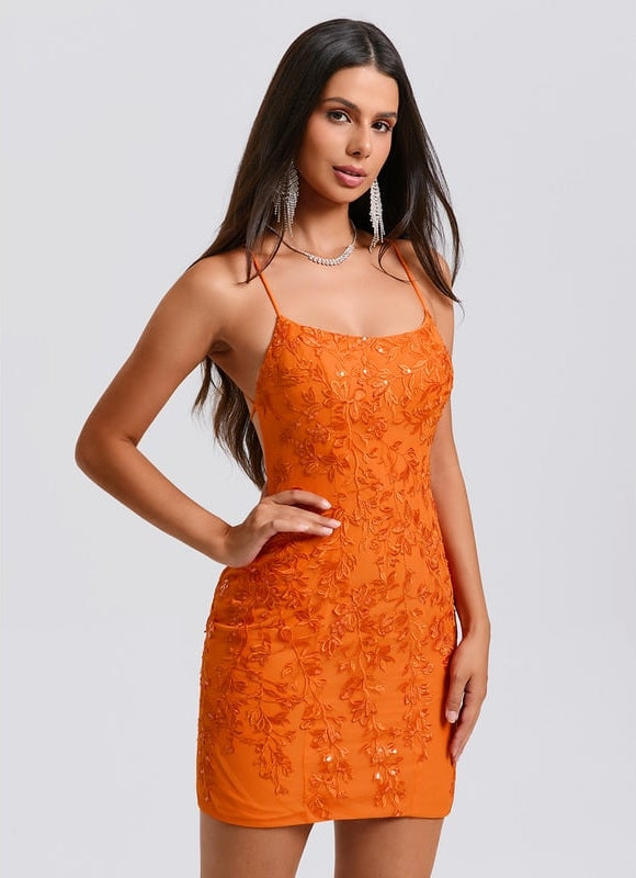 Robe De Bal Mini Orange Brodée - gallery 3