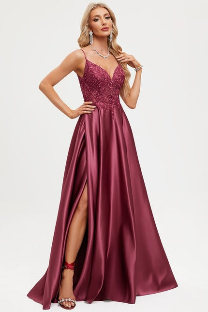 Robe De Bal Satinée Grenat - gallery 4