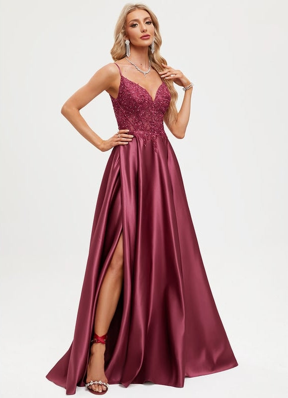 Robe De Bal Satinée Grenat - gallery 4