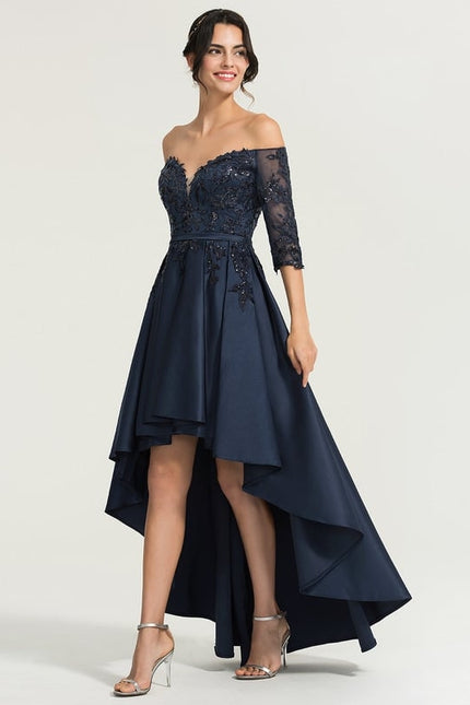 Robe De Bal Satin Noir Élégant - gallery 2