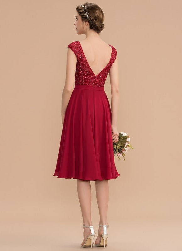 Robe De Bal Courte Rouge Perlée - gallery 2