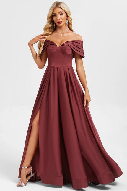 Robe De Bal Longue Bordeaux Satinée - gallery 3