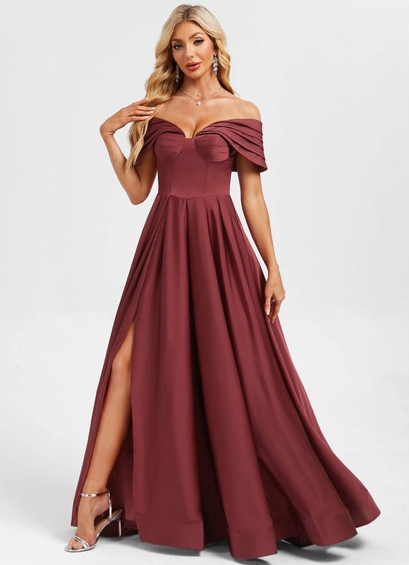 Robe De Bal Longue Bordeaux Satinée - gallery 3