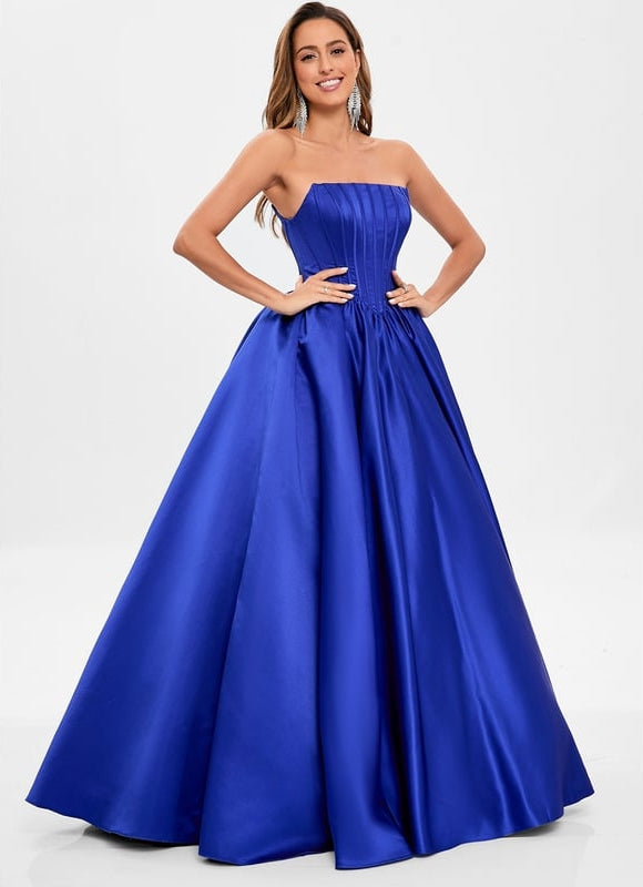 Robe De Bal Bleue Satinée - gallery 3