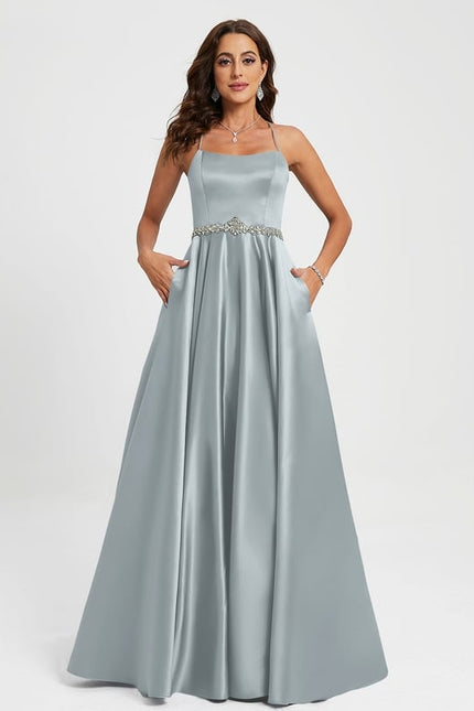 Robe De Bal Satin Bleu Poudré