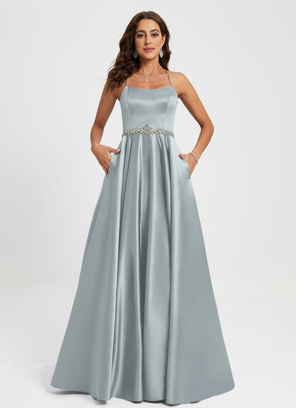 Robe De Bal Satin Bleu Poudré