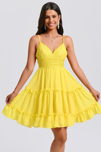 Robe De Bal Jaune Volants