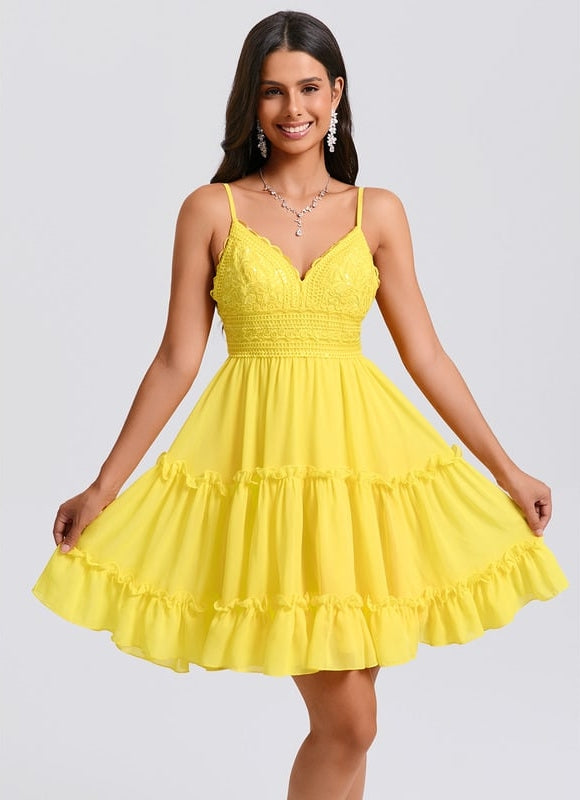 Robe De Bal Jaune Volants