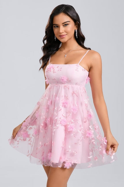 Robe De Bal Courte Florale Rose - gallery 1