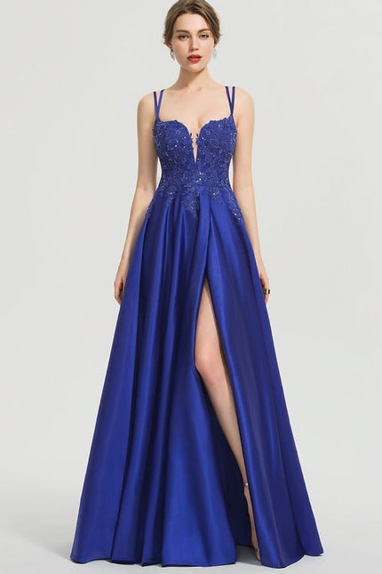 Robe De Bal Satin Bleu Élégant - gallery 1