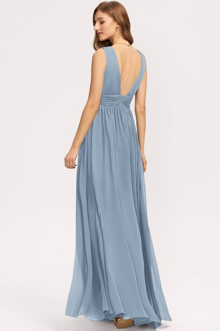 Robe De Bal Longue Fluide Bleu - gallery 2