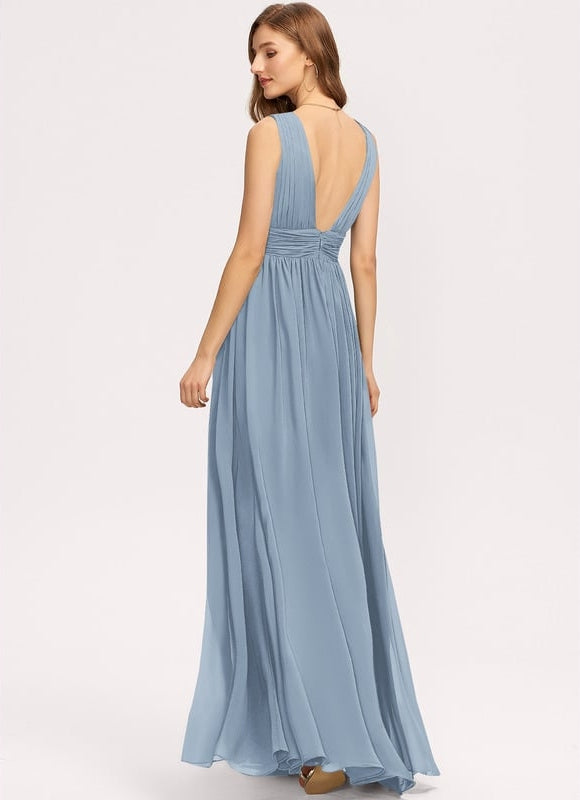 Robe De Bal Longue Fluide Bleu - gallery 2