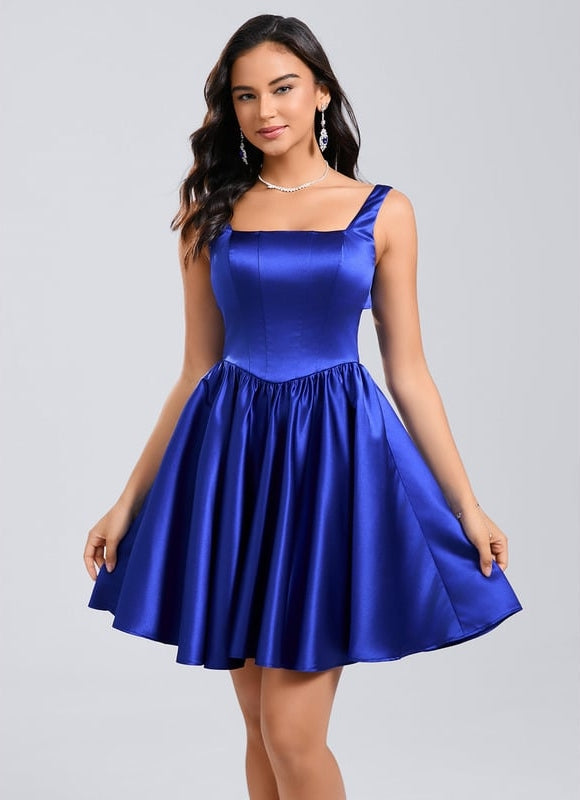 Robe De Bal Satin Bleu Dynamique - gallery 2