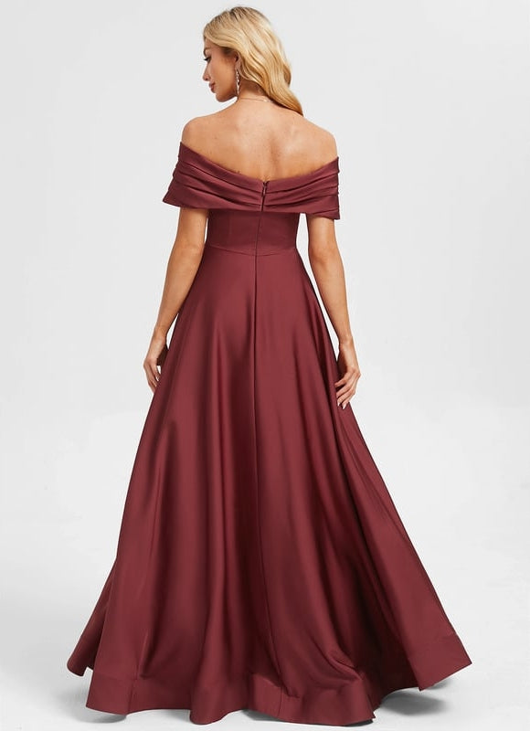 Robe De Bal Longue Bordeaux Satinée - gallery 4