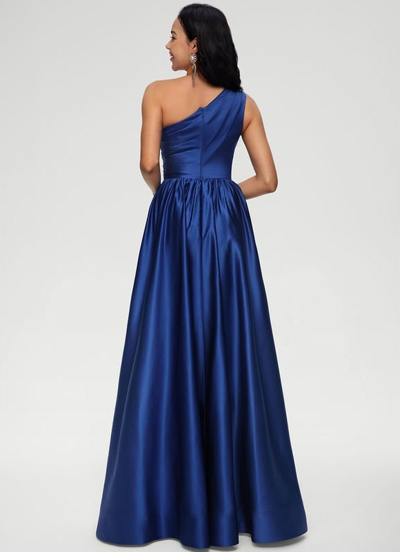 Robe De Bal Satin Royal Asymétrique - gallery 1