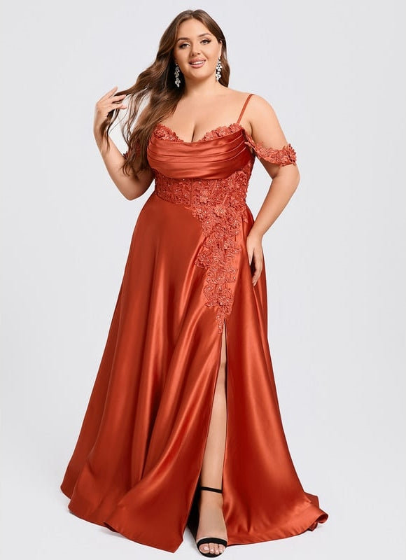 Robe De Bal Satinée Cuivrée - gallery 5