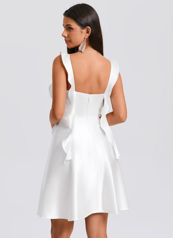 Robe De Bal Satin Blanche Volants - gallery 5