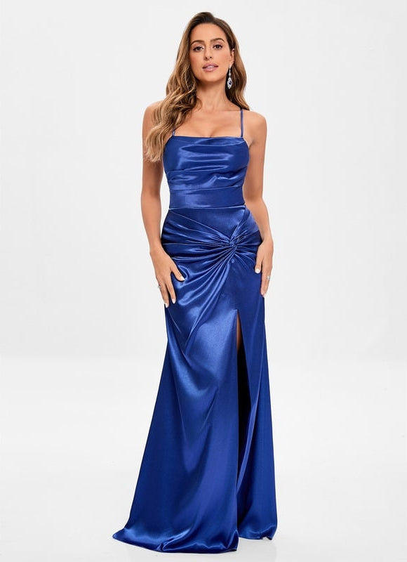 Robe De Bal Satin Bleu Profond