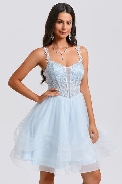 Robe De Bal Tulle Bleue Délicate - gallery 2