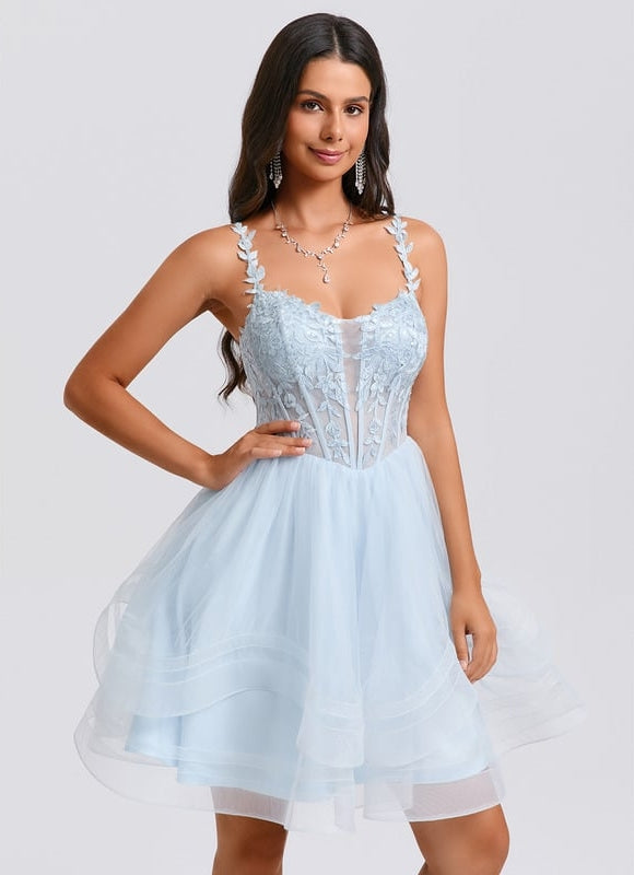 Robe De Bal Tulle Bleue Délicate - gallery 2
