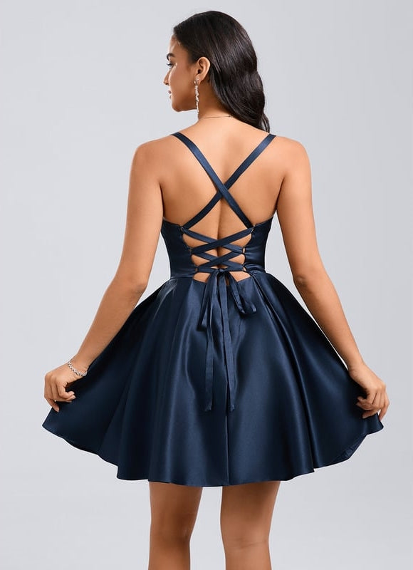 Robe De Bal Satin Bleu Nuit - gallery 7