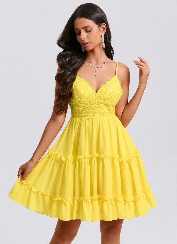 Robe De Bal Jaune Volants - gallery 3