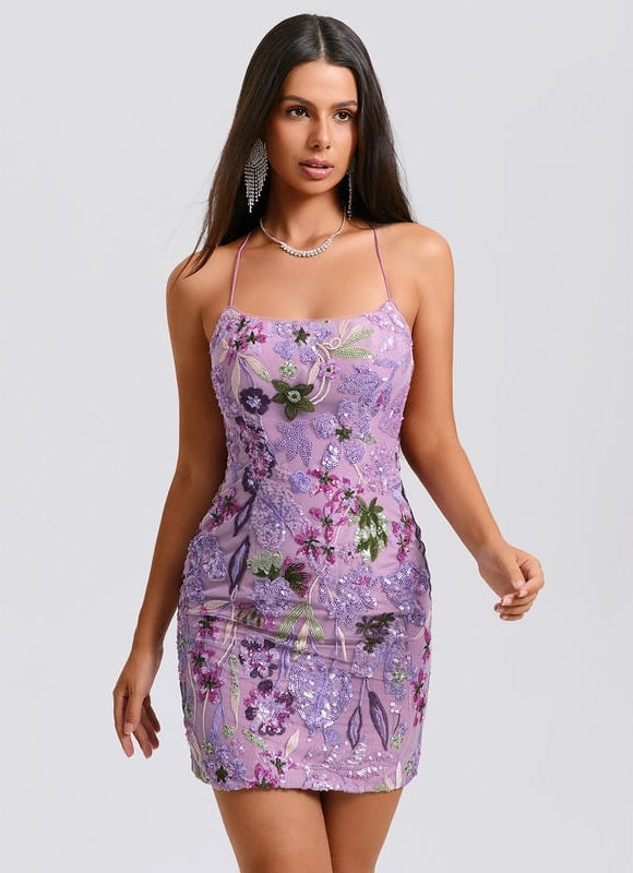 Robe De Bal Mini Florale Violette - gallery 4