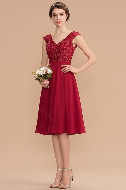 Robe De Bal Courte Rouge Perlée - gallery 1