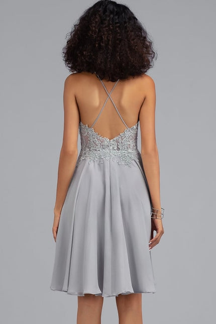 Robe De Bal Grise Dentelée - gallery 3