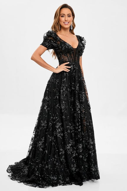 Robe De Bal Florale Noire - gallery 2