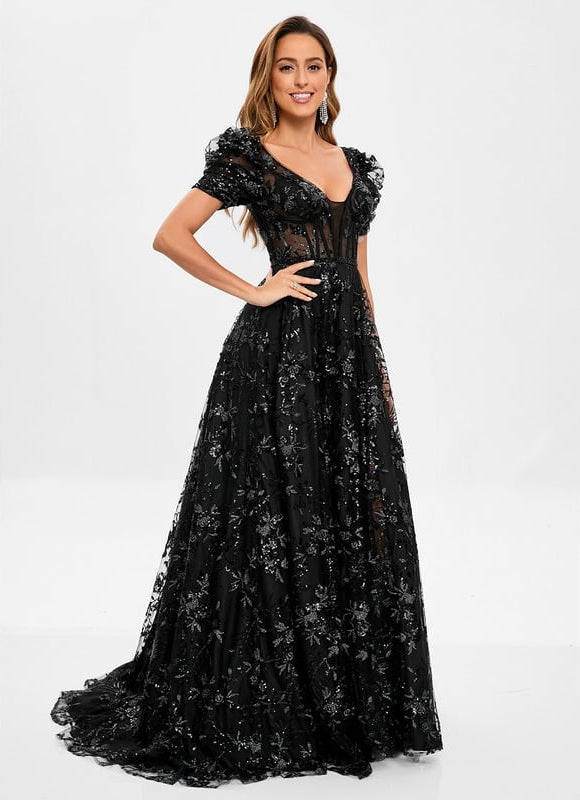 Robe De Bal Florale Noire - gallery 2