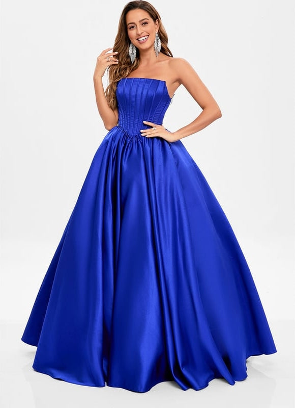 Robe De Bal Bleue Satinée - gallery 2