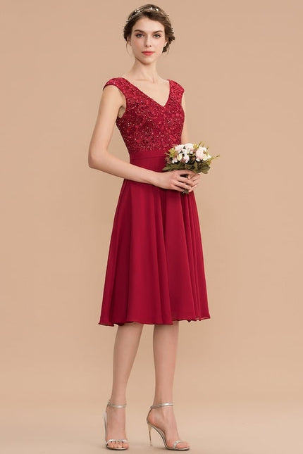 Robe De Bal Courte Rouge Perlée - gallery 3