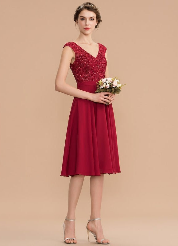 Robe De Bal Courte Rouge Perlée - gallery 3
