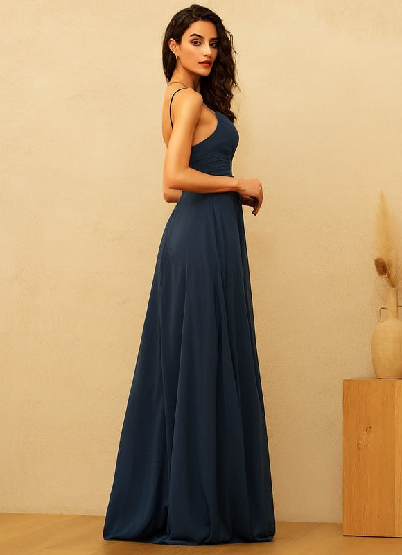 Robe De Bal Longue Fluide Bleu - gallery 2