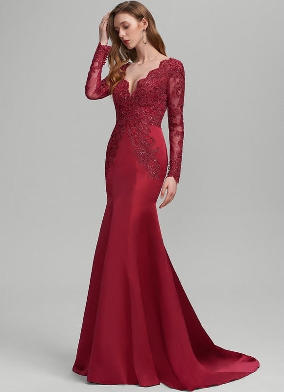 Robe De Bal Satin Rouge Élégante - gallery 1