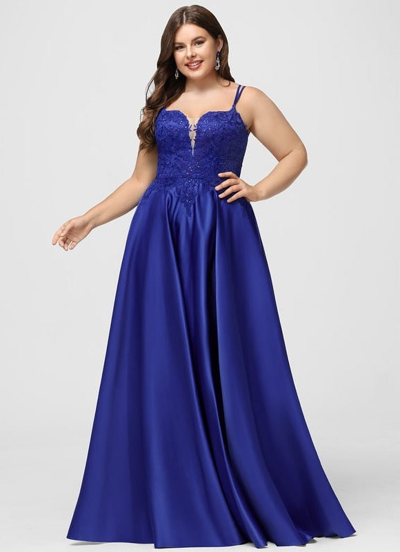 Robe De Bal Satin Bleu Élégant - gallery 5