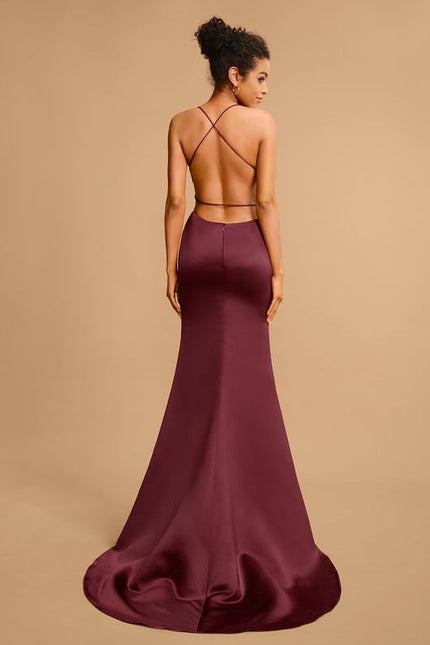 Robe De Bal Bordeaux Satiné Longueur