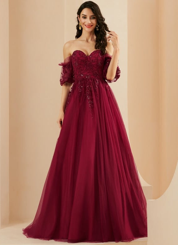 Robe De Bal Bordeaux Éthérée - gallery 1