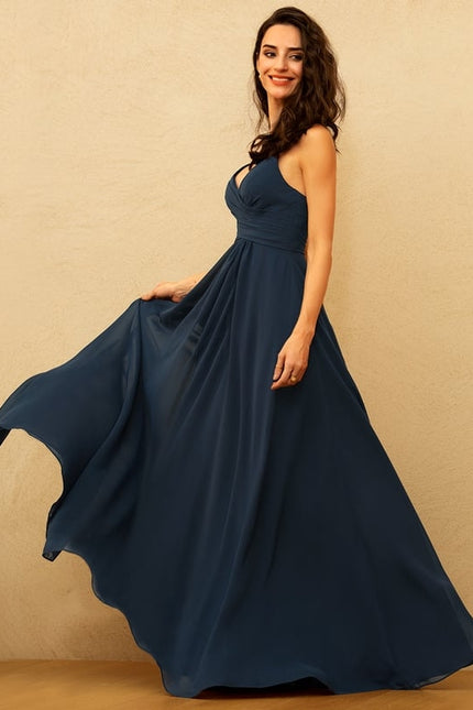 Robe De Bal Longue Fluide Bleu - gallery 1
